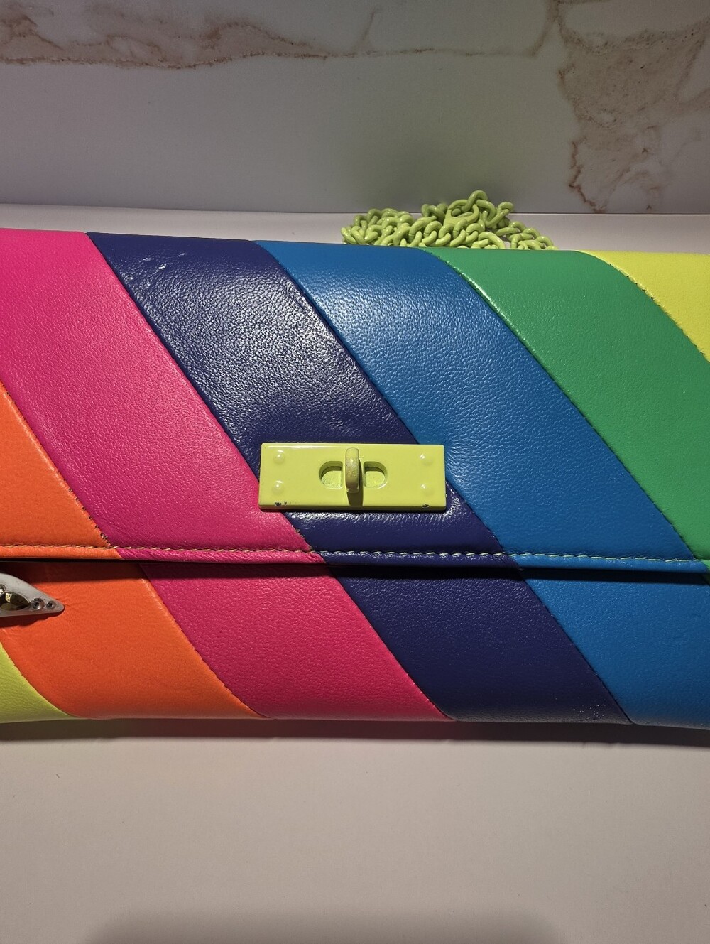 Kurt Geiger London Brixton Chain Wallet in Neon Rainbow. - Picture 3 of 8